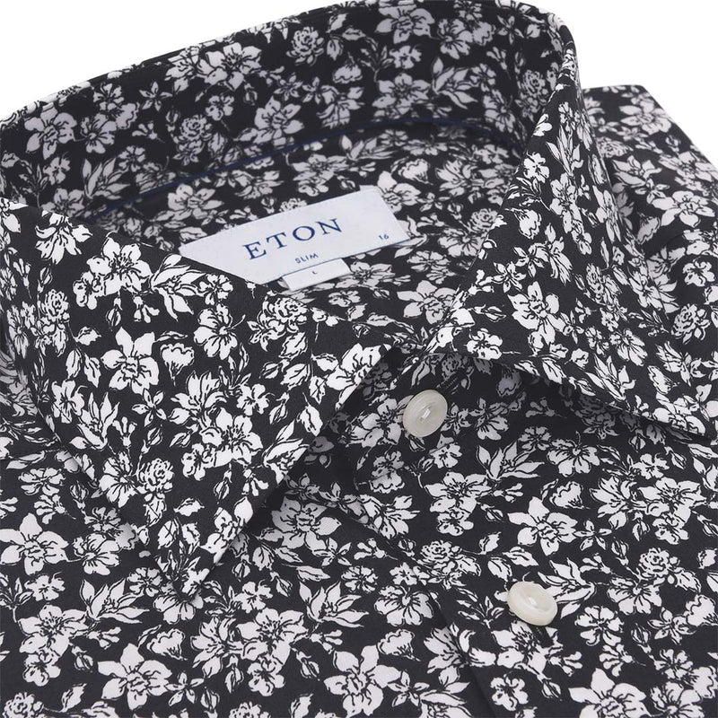 SLIM FIT FLOWER SHIRT | BLACK
