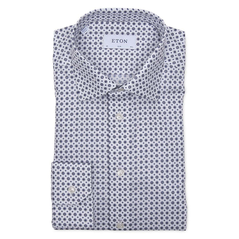 DOTTED SLIM FIT SHIRT | WHITE/BLUE