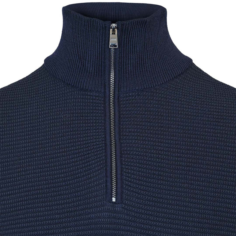 LADAMO ZIP-NECK KNITTED SWEATER WITH TWO-TONE MICRO STRUCTURE | DARK BLUE