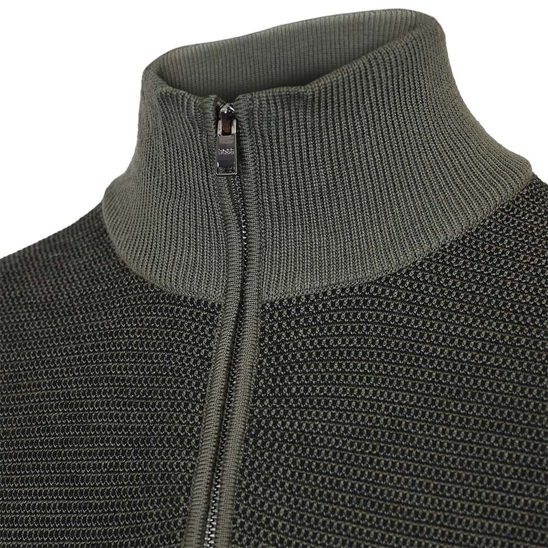 LADAMO ZIP-NECK KNITTED SWEATER WITH TWO-TONE MICRO STRUCTURE | GREEN